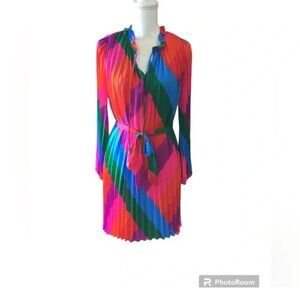 SKIES ARE BLUE DRESS multicolor colorblock WITH tie waist large